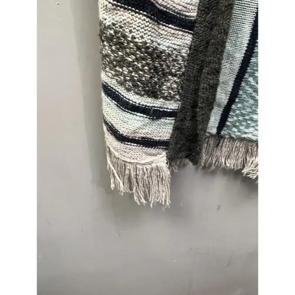 Between Me & You‎ Open front Cardigan Womens Small Fringe Hooded Gray striped